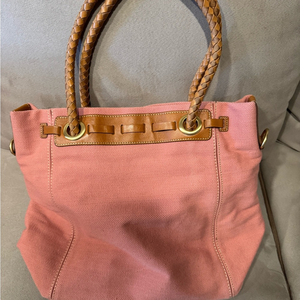 Liz Claiborne leather trim, rose and tan bag